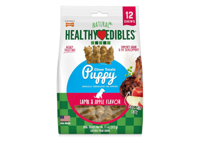 Nylabone Healthy Edibles Natural Puppy Chews Long Lasting Treats for Puppies, Lamb & Apple Flavor, Small/Regular (12 Count)